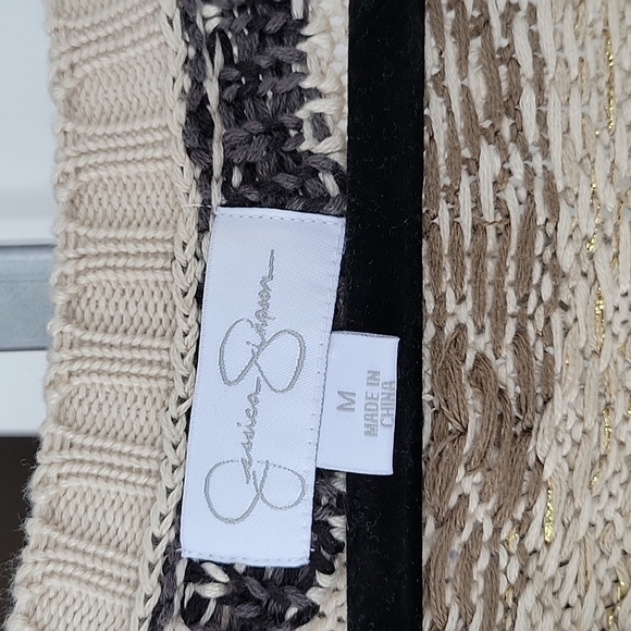 Jessica Simpson Long Sleeve Knit Sweater Dress Tan With Stripes M - Picture 12 of 13